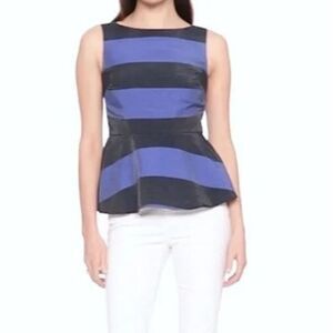 Banana Republic Blouse 0 Women's Blue Black Striped Sleeveless Peplum Flared
